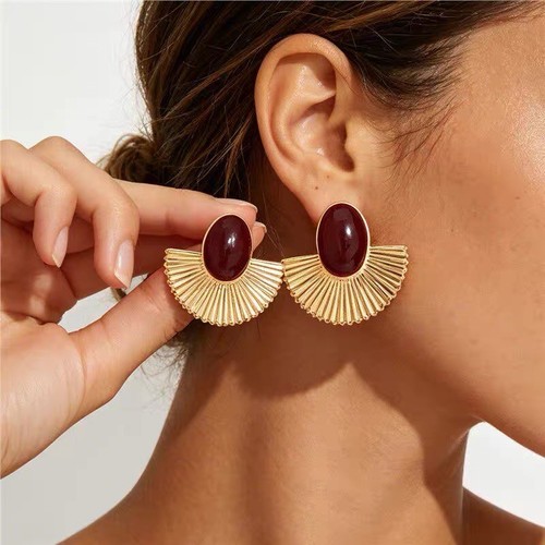 Vintage gold fan - stud, earrings